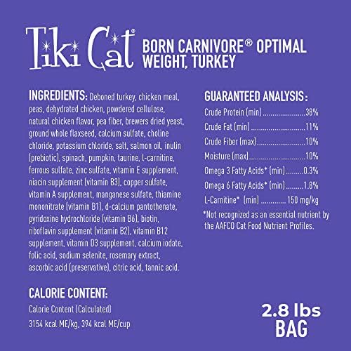טיקי חתול נולד טורפים תבואה חינם נמוך קלוריות מזון יבש, אור טורקיה ללא הנדסה גנטית מתכון, 2.8 ק ג.