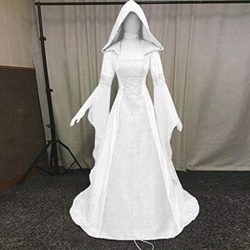 צפוטים מכשפה שמלת נשים בציר סלעית מכשפה גלימת שמלת חצוצרת שרוול מימי הביניים חתונה שמלת ליל כל הקדושים קוספליי