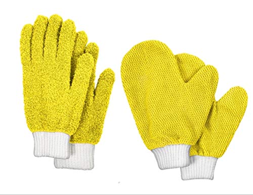 סידורים מיקרופייבר בית לאבק כפפות זכוכית ניקוי כפפות, רחיץ ושימוש חוזר, צהוב, 2 זוגות