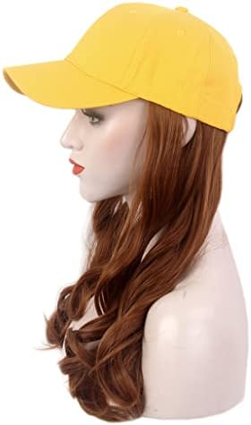 הוקאי אופנה גבירותיי כובעים, כובעי שיער, צהוב בייסבול כובעים, פאות, ארוך מתולתל חום פאות, כובעים