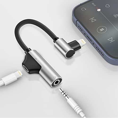 【Apple MFI מוסמך】 90 מעלות 2-in-1 ברק עד 3.5 ממ אוזניות Aux Jack Aux+מתאם כבלים מטען, מפצל ממיר אוזניות למוזיקה+טעינה+hifi