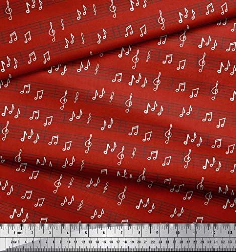 אדום כותנה ג ' רזי בד הערות כלי נגינה דקור בד מודפס בטיטי 58 אינץ רחב