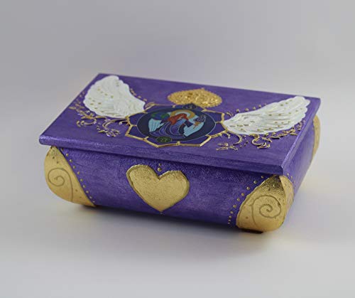 ארכנג'ל זאדקאל ארון בזהב סגול, קופסת תכשיטים מוזהבת עם מלאך ויולט להבה וכנפיים, מתנה לעיצוב בית או מזבח, אחסון