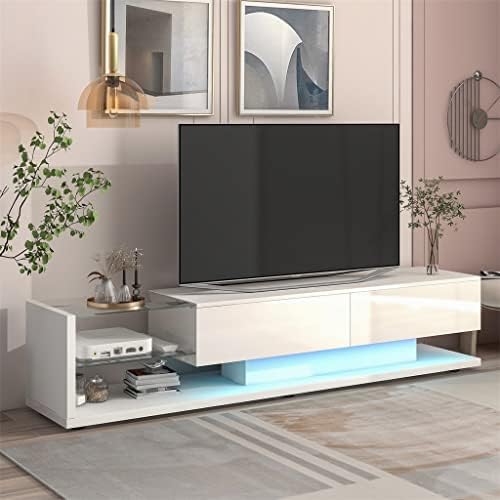 עמדת טלוויזיה WXYNHHD עם ארון מדיה עם 16 צבעים RGB LED עבור 75 טלוויזיה לבנה/ שחור סלון