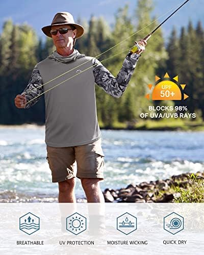 חולצת קפוצ'ון לדייג של גברים דגים - UPF 50+ CAMO שרוול ארוך חולצות חולצות עם מסכת פנים רשת