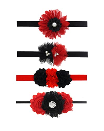שחור אדום פרח בגימור עבור תינוק בנות שחור פרח אדום שיער להקת כיסוי ראש 17