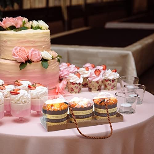 סומינד 30 יחידות קופסת עוגה שקופה מיכל קאפקייקס תיבת עוגת רול קופסת אריזת מאפה ניידת עם ידית וקרטון