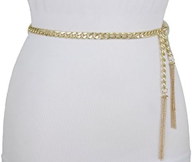 TFJ נשים חגורת אופנה רזה שרשרת מתכת חזקה שוליים שוליים עוטפים סביב XS S M זהב