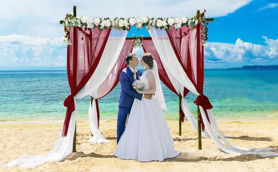 מוהואי 20 רגל אדום קשת חתונה בד כורך, וילונות רקע שקופים עוטפים קישוטים למסיבת טקס החתונה קישוט הבית