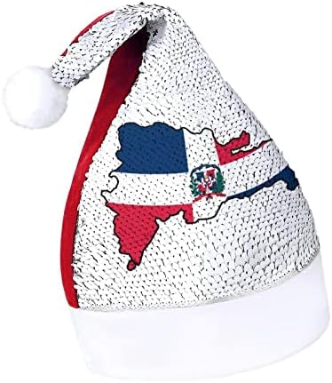 הרפובליקה הדומיניקנית מפת דגל מצחיק חג המולד כובע נצנצים סנטה קלאוס כובעי גברים נשים חג המולד מסיבת חג