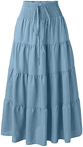 חצאיות Midi קפלים זורמים לנשים קיץ מזדמן חצאית חוף בוהו בצבע אחיד נמתח מותן גבוה בשכבות א-קו חצאית נדנדה שמלת