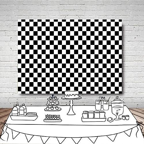 שחור ולבן מירוץ מרקם רשת שחמט לוח נושא צילום תפאורות ילדי יום הולדת ספקי צד 5 * 3 רגל תינוק מקלחת