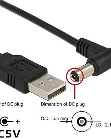 BL USB 2.0 סוג סוג זכר לזווית ימנית 90 מעלות 5.5 x 2.1 ממ DC 5V תקע חשמל תקע חבית כבל טעינה 80 סמ