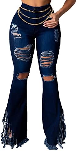 מכנסי ג'ינס תחתונים קרועים רזים לנשים קלאס
