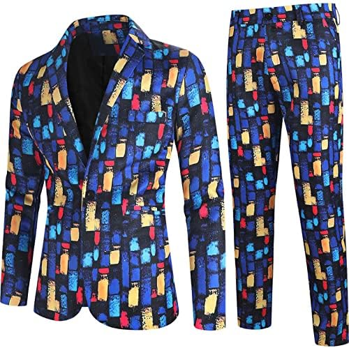 חליפות בלוק צבע אופנה לגברים 2 חלקים דקיקים של טוקסידו טוקסידו ומכנסיים מגדירים צווארון צעיף חליפת כפתור אחת לנשף