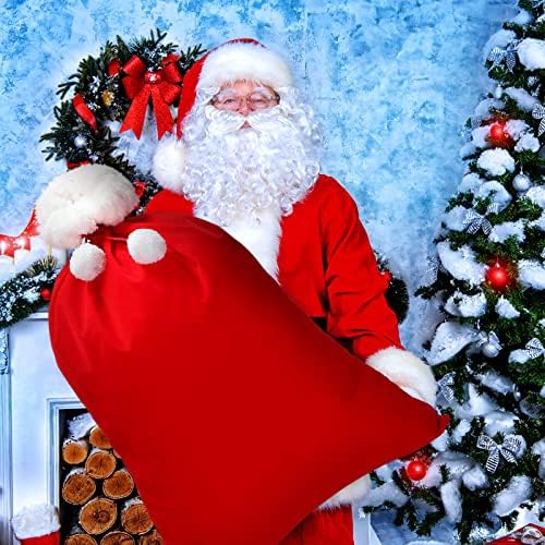 ZHENGMY 4 חלקים שק קטיפה של סנטה קטיפה סנטה עם שולטת כבלים שקיות גדולות חג המולד אדום פלנל סנטה לצעצועי ממתקים,
