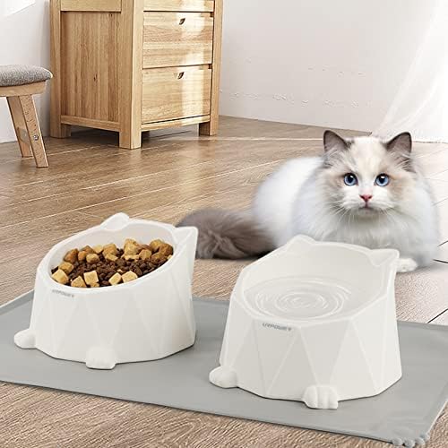 גבוהה חתול קערות קרמיקה העלה חתול מזון קערות 2 חבילה מוטה חתול קערות עבור מזון ומים עם מתח מחצלת