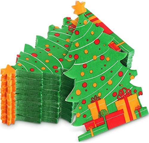 200 חלקים מפיות נייר חג המולד בצורת עץ בצורת מגבת יד חד פעמית מפיות קוקטייל חג המולד מקופל מפיות שכבה כפולה מגבות
