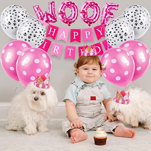 13 מחשבים כלבים של מסיבת יום הולדת קישוטים קישוטים כלב חמוד ילדה יום הולדת בנדנות סט ורוד טוטו חצאית כלב כתר