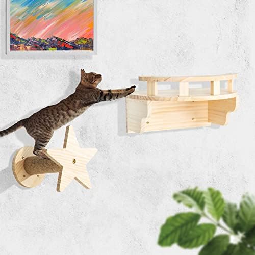 קיר רכוב חתול ערסל טיפוס מדפי חתול ריהוט סט, חתול צעדים עם גרוד חתול מוטות חתול פעילות עץ מגדל חתול