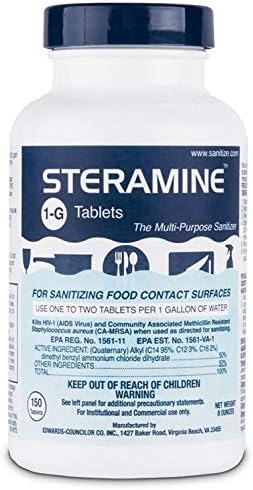 1 טבליות חיטוי רבעוניות של סטרמין - 150 טבליות חיטוי לבקבוק על ידי סטרמין