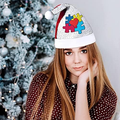 אוטיזם מודעות לב פאזל מצחיק חג המולד כובע נצנצים סנטה קלאוס כובעי גברים נשים חג המולד מסיבת חג קישוטים
