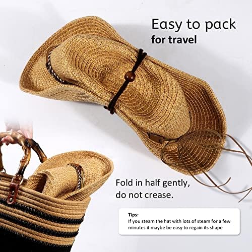 נשים קש שמש כובע גברים של קאובוי סגנון גן כובע עד 50 + רחב שוליים קיץ כובע עם רוח שרוך