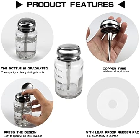 בקבוק מתקן זכוכית שקוף אנרונך 110 מיליליטר, מיכל חיטוי משאבת אלכוהול ריק עם סולמות מדידה למסיר לק, אלכוהול