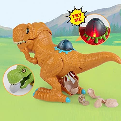צעצועי דינוזאור לילדים 5-7, דינוזאור צעצוע של טי רקס עם צלילי שאגה ואורות, ביצי דינוזאור, ביצי דינוזאור