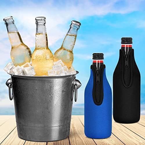 4 חבילות שרוולי מקרר בקבוקי בירה המשך לשתות רוכסן קר במיוחד כיסוי שרוול מבודד ניאופרן עם פותחן בקבוקים.
