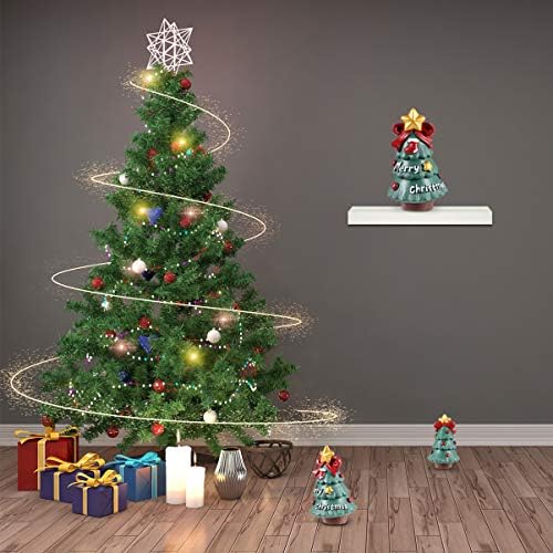 תפאורה ביתית של Vorcool 2 יח 'פסלונים מיניאטוריים לחג המולד שרף חג המולד קישוטי עץ עם כוכב טופר חג מולד שמח מיני