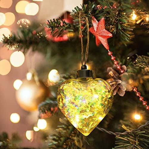 חג המולד יצירתי חדש LED LED שקוף כדור חג מולד עץ חג המולד תליון תליון זוהר בלב בצורת כדור עץ חרוזי זרי
