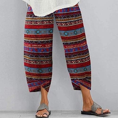 מכנסי פשתן כותנה של Dsodan לנשים, נוחות מזדמנת רחבה ברגל רופפת בכושר Boho Capris נשים קיץ טרנדי מכנסיים