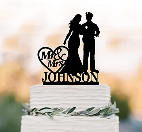 טופר עוגת חתונה משטרתית בהתאמה אישית, חתונה קצין טרופר ממלכתי, קצין משטרה זוג צללית עוגת חתונה עיצוב מר וגברת