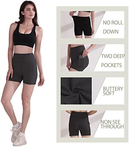 3 מכנסיים קצרים של אופנוענים לנשים עם כיסים - 4 מותניים גבוהות אימון שחור רך אימון יוגה אתלטי כושר