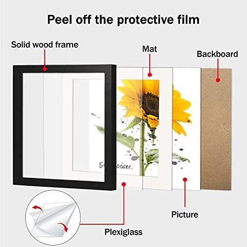 10x10 מסגרות תמונה מרובעות שחורות סט של 2 מסגרת צילום מעץ טבעי קלאסי לתצוגת קיר או שולחן