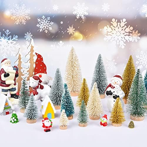Lvydec 30 חבילה מיני מלאכותית עצי חג המולד קישוט, עץ אורן מיני צבעוני עם עצי מברשת בקבוק בסיס עץ לעיצוב