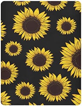 Alaza Vintage Sunflower פרחוני גיליונות עריסה שחורים מצוידים סדין בסינט לבנים פעוטות תינוקות, מיני מידה 39