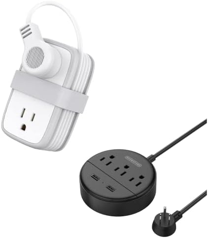 רצועת חשמל נסיעות עם יציאות USB, תחנת טעינה שולחן עבודה של NTONPOWER NIGHTOP עם כבל הרחבה קצר,