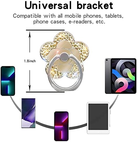 בלינג חמוד פרח טלפון סלולרי טבעת מחזיק עם בלינג קריסטל ריינסטון 360 סיבוב סיבוב מתכת אצבע מעמד בעיטה