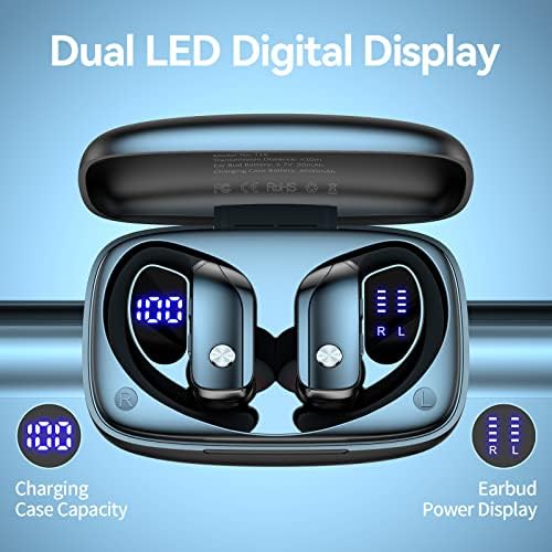 אוזניות אלחוטיות עבור LG Stylo 5 אוזניות Bluetooth 48 שעות משחקות אוזניות ספורט אחוריות עם תצוגת LED ניצני אוזניים
