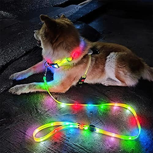 LED LED LIGHT UP צווארון כלבים ורצועה להליכה בשעות הלילה ברצועות והצווארונים של הכלבים הכהים קובעים