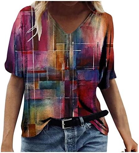 צמרות אביב נשים 2023 חולצות מערביות גדולות עם צווארון V-צווארון חולצות שרוול קצר