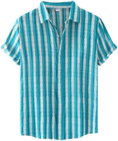 חולצת הוואי קיץ של XXBR גברים עם שרוול קצר כפתור פסים למטה חולצות פשתן כותנה