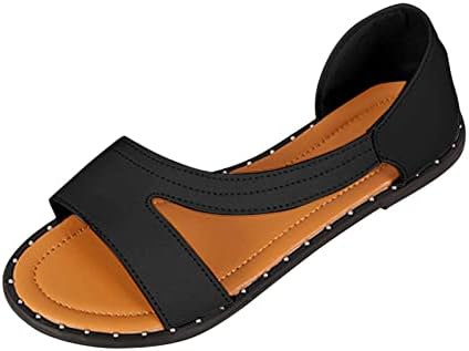 נעלי בית לנשים נוחות נשים אופנה קיץ צבע אחיד בוהן פתוחה נוחות שטוחה חוף סנדלים מזדמנים סנדלי טריז שחור