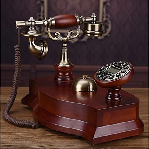 Lhllhl טלפון עתיק אירופי קווי טלפון עץ מוצק עם מזהה מתקשר, חיוג כפתורים, ידיים עם תאורה אחורית, רינגטון