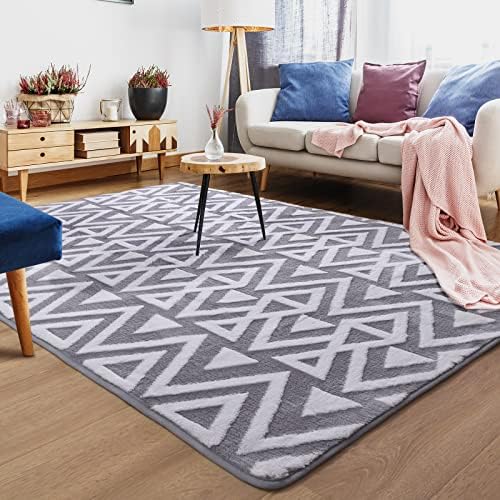 שטיח אזור אפור לחדר שינה, שטיחי קצף זיכרון 6'x9 'לסלון, שטיחים מרקמים גיאומטריים מפוארים לחדר ילדים, שטיח