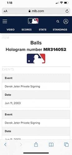 דרק ג'טר מפואר קפטן ינקי 6-3-03 חתום בייסבול MLB אותנטי-כדורי חתימה