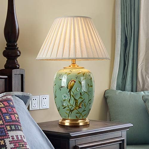 מנורת שולחן נחושת SXNBH סגנון אמריקאי לסלון מנורה קרמיקה מנורת מיטה לחדר שינה מנורות LED מעוטרות