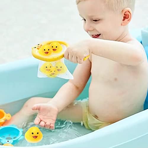אמבטיה תינוק אמבטיה ברווז צעצוע סט, 1 יחידות חמוד חיות דיג נטו עם 6 יחידות מים צף ים חיות ברווז